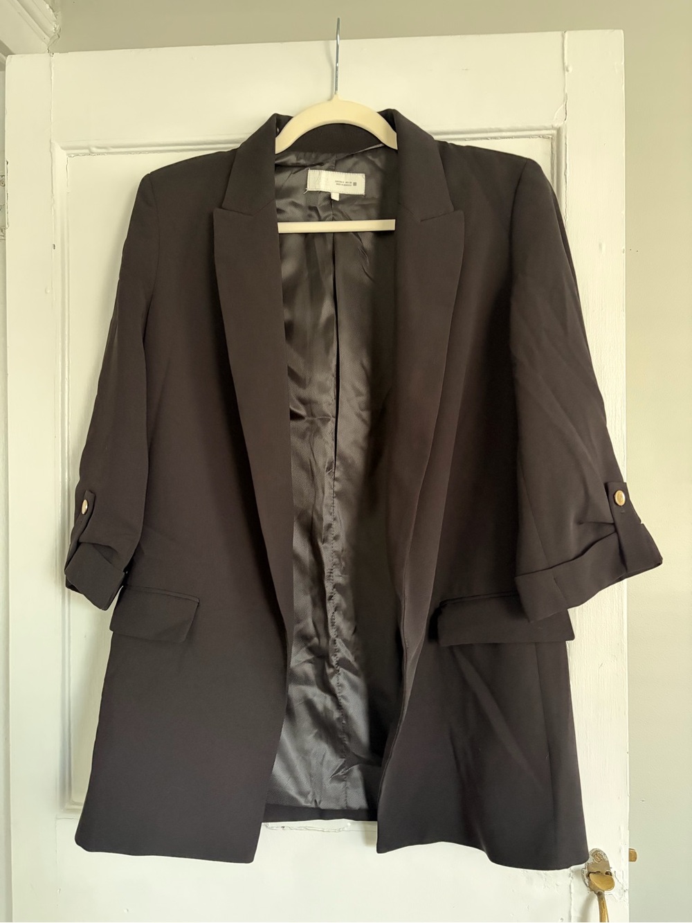ZARA Black Open-Front Three-Quarter Sleeve Blazer